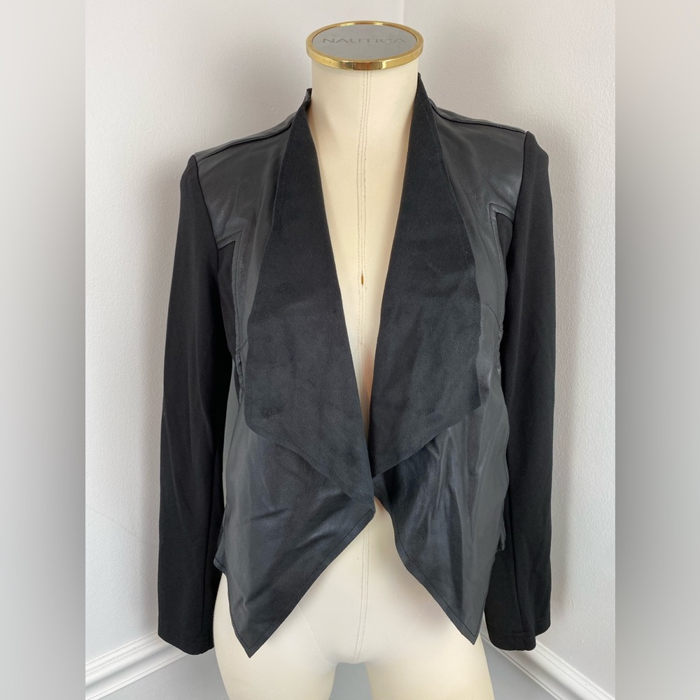 KUT FROM THE KLOTH Black Faux Leather Suede Open Front Jacket | Size XS